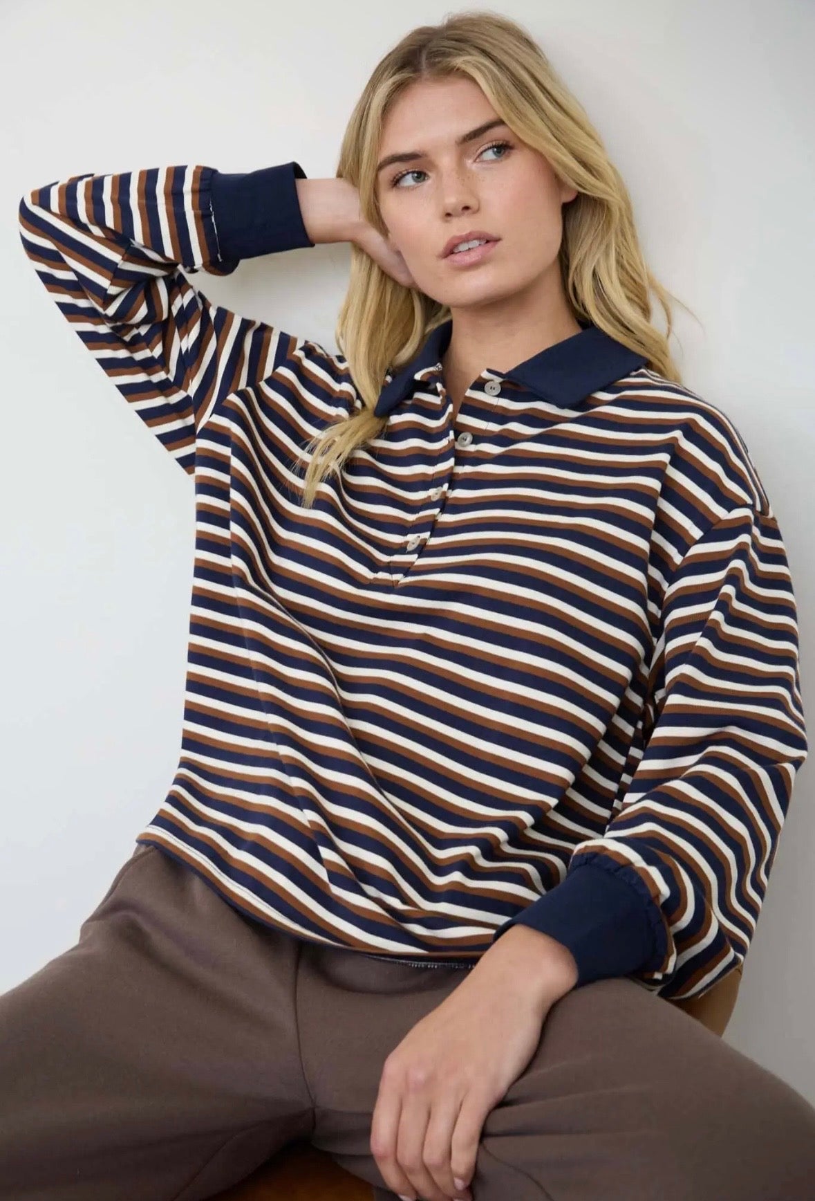 Crosby Striped Polo | Navy
