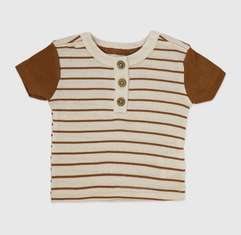 Boys 3 Piece French Terry Jacket Set | Brown Stripe
