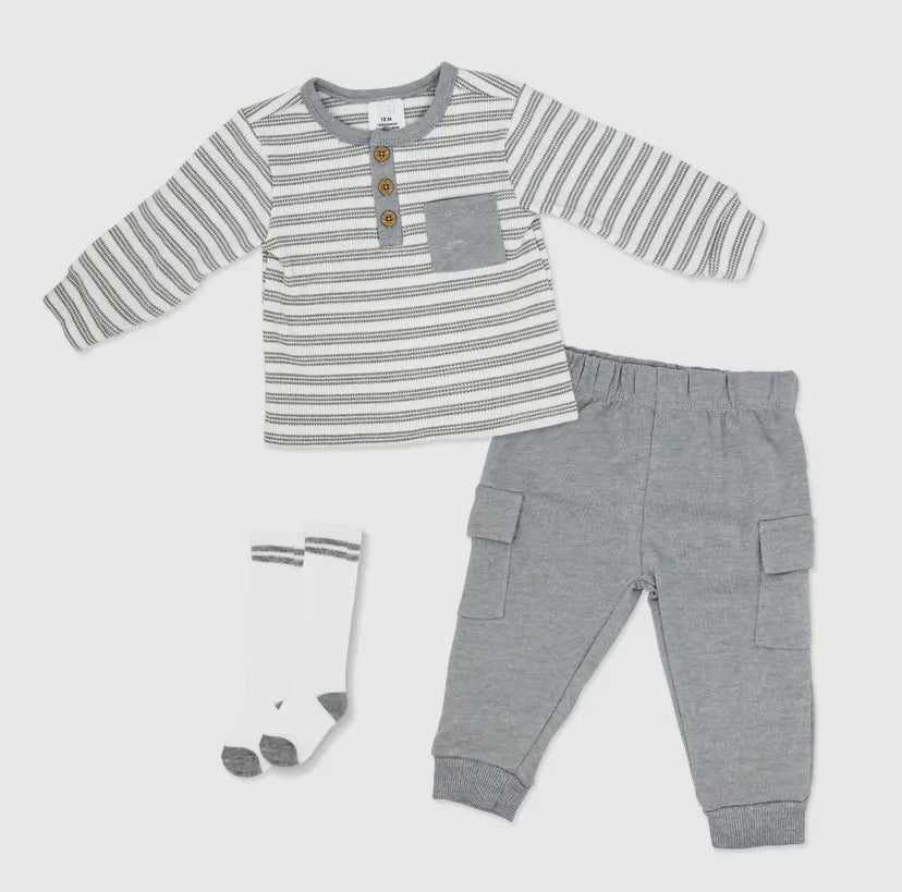 Boys Thermal 3 Piece | Grey Stripe