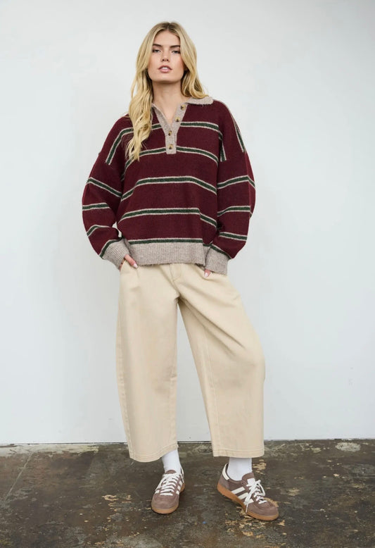Ramsey Striped Polo | Wine Multi