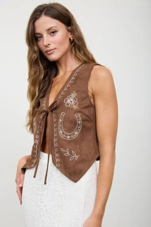 Montana Faux Suede Vest | Dark Brown