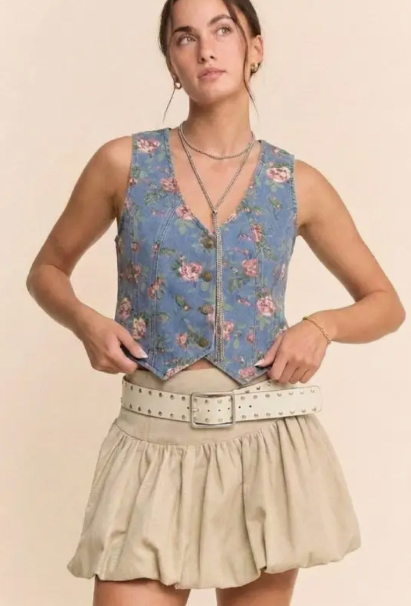 Dixie Denim Floral Vest | PLUS sizes also available