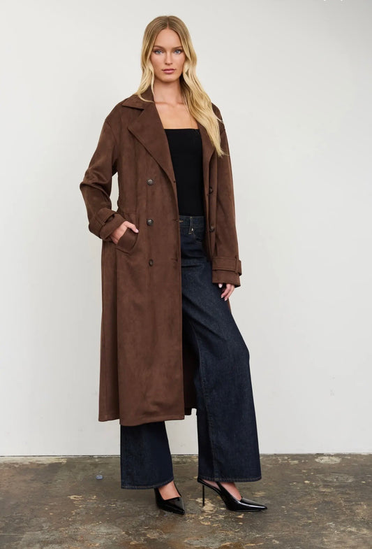 Kensington Suede Trench Coat | Cocoa