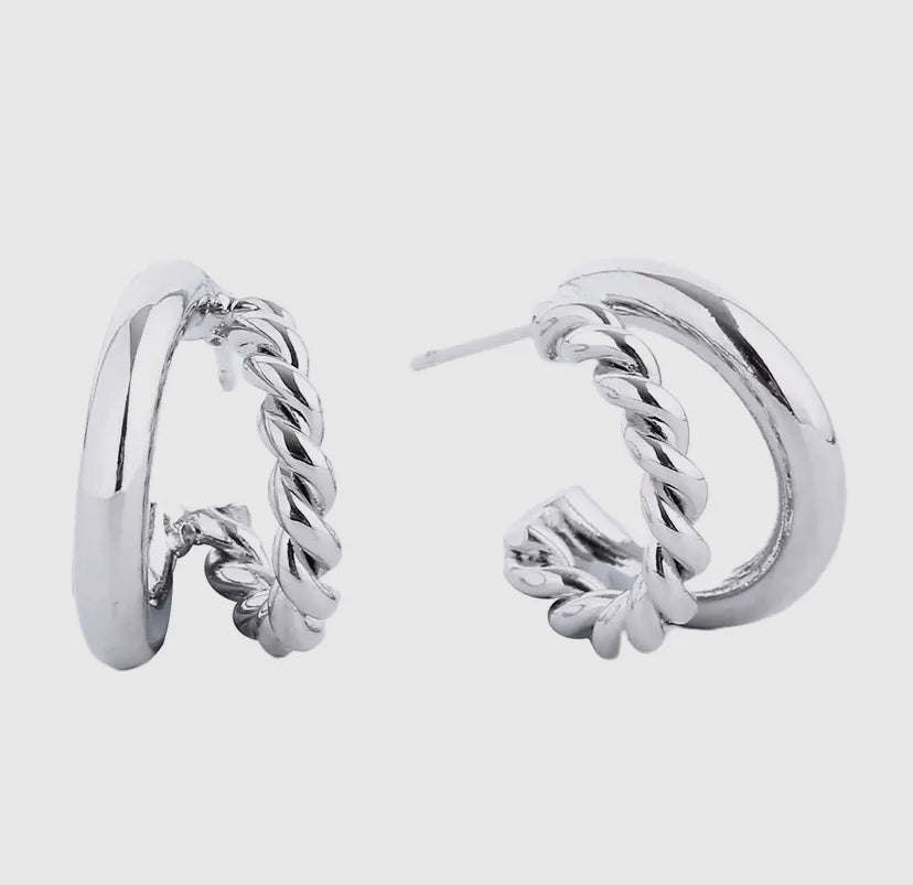 14K Gold-Dipped Twist Double Hoop Earrings  | Gold & White Gold Options