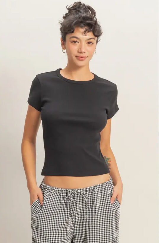 Amaya Ribbed Top | Black