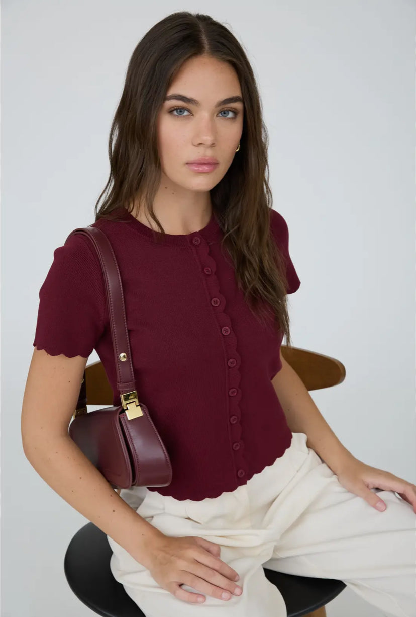 Moretto Cardi Top | Burgundy