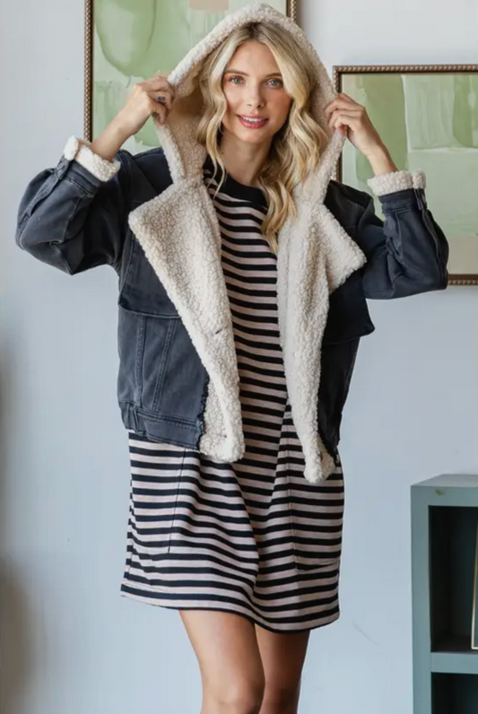 Reader Sherpa Hooded Denim Jacket