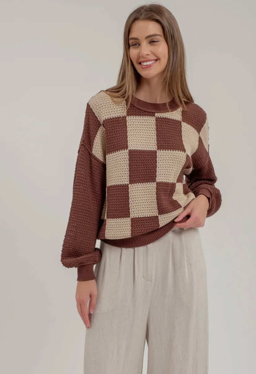 Rikki Crochet Checkered Sweater