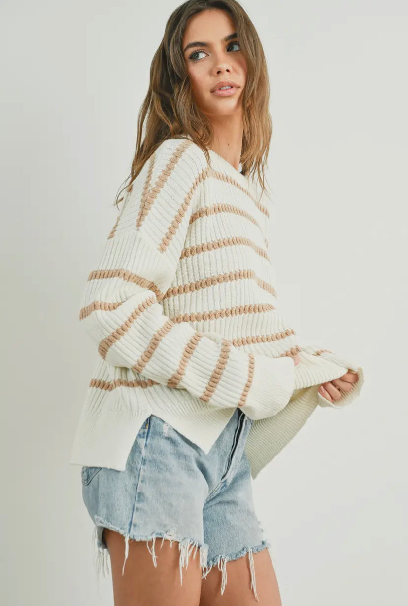 Aussie Striped Knit Sweater - Ivory/Taupe