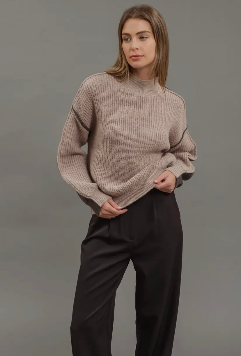 Sadie Colourblock Mock Neck | Mocha