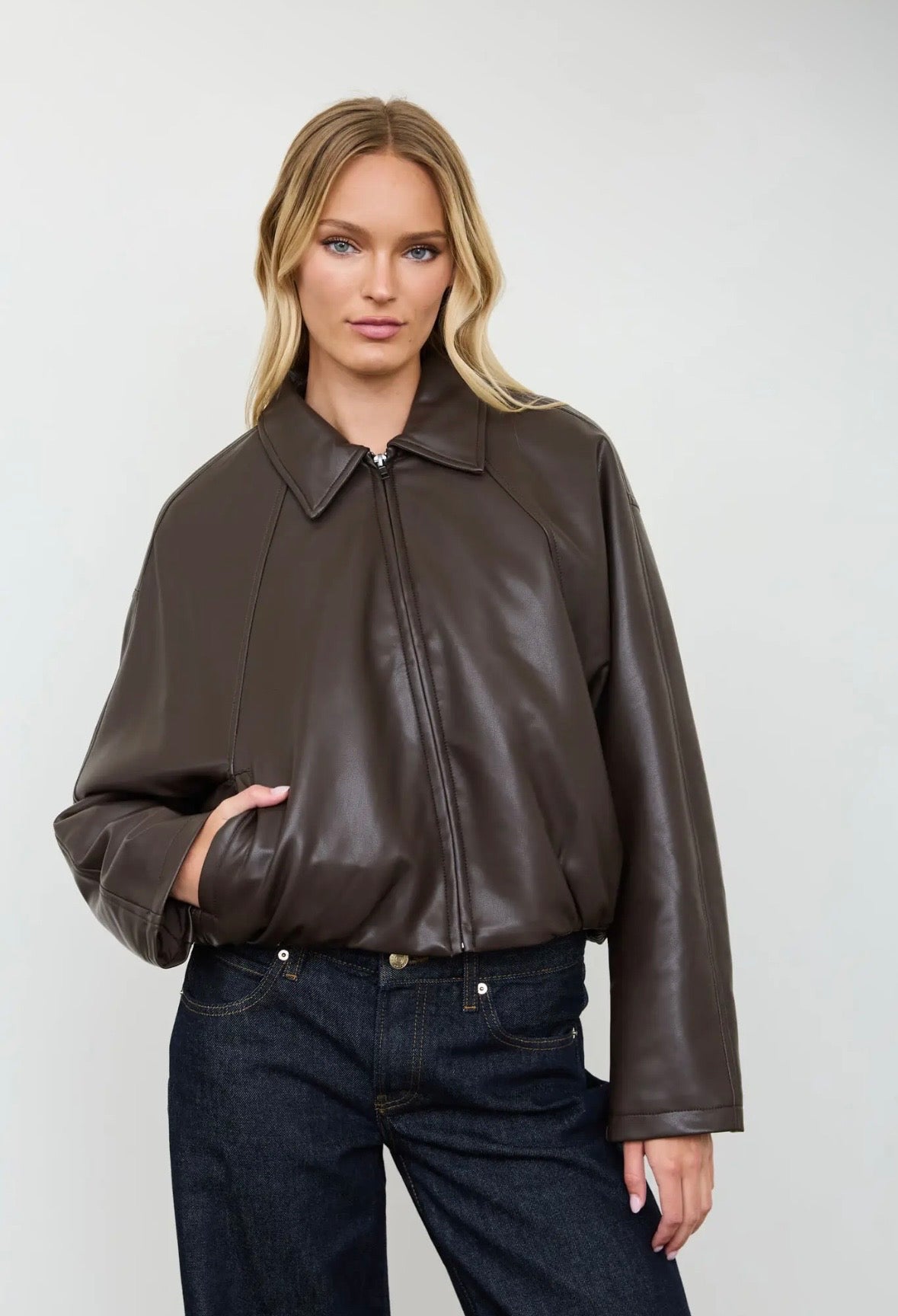 Palmer Faux Leather Jacket | Mushroom Brown