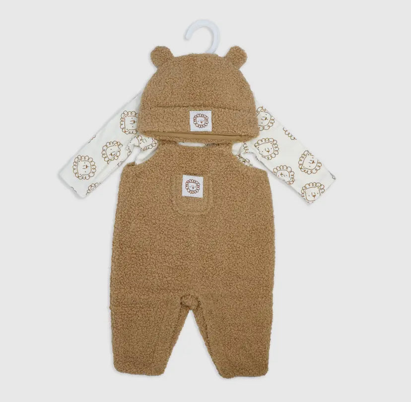 Boys 3 Piece Sherpa Jumper Set | Brown Lion