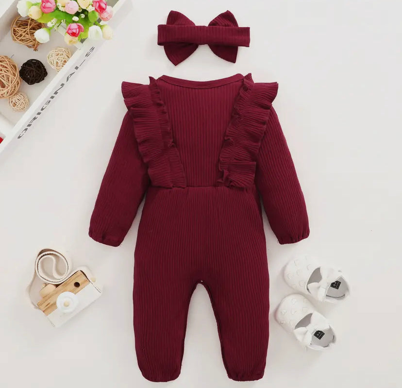 Ribbed Ruffle Onesie Set | Burgundy