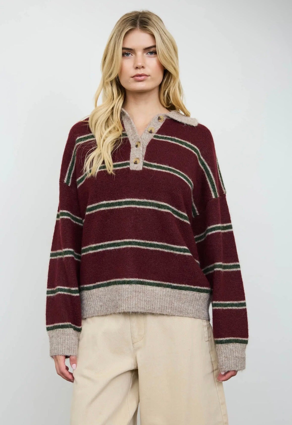 Ramsey Striped Polo | Wine Multi
