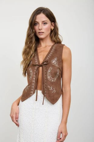 Montana Faux Suede Vest | Dark Brown