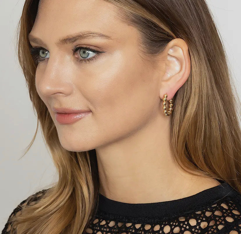 14K Gold-Dipped Ball Hoop Earring