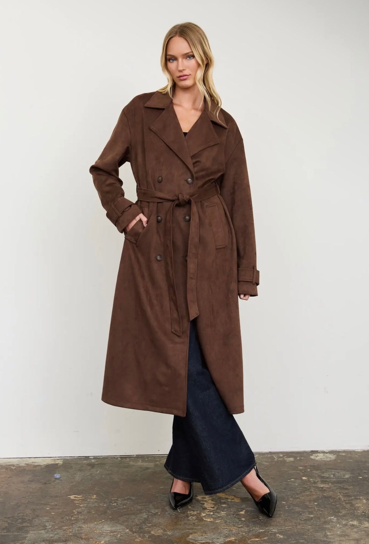 Kensington Suede Trench Coat | Cocoa