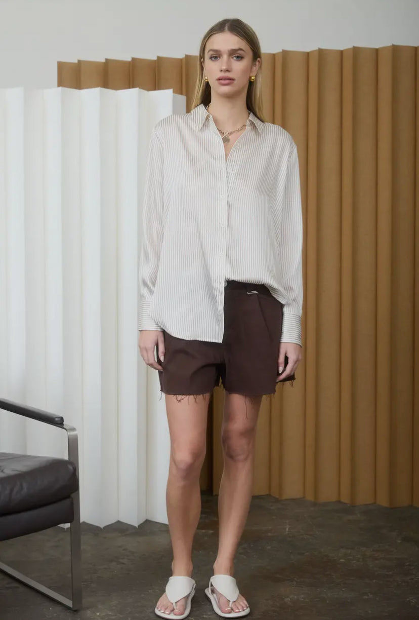 Bloomsbury Pinstripe Collared Shirt | Taupe