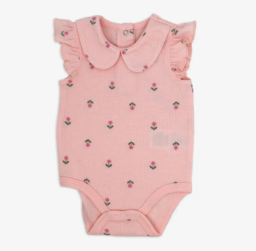 Pink Waffle Floral Collar Bodysuit