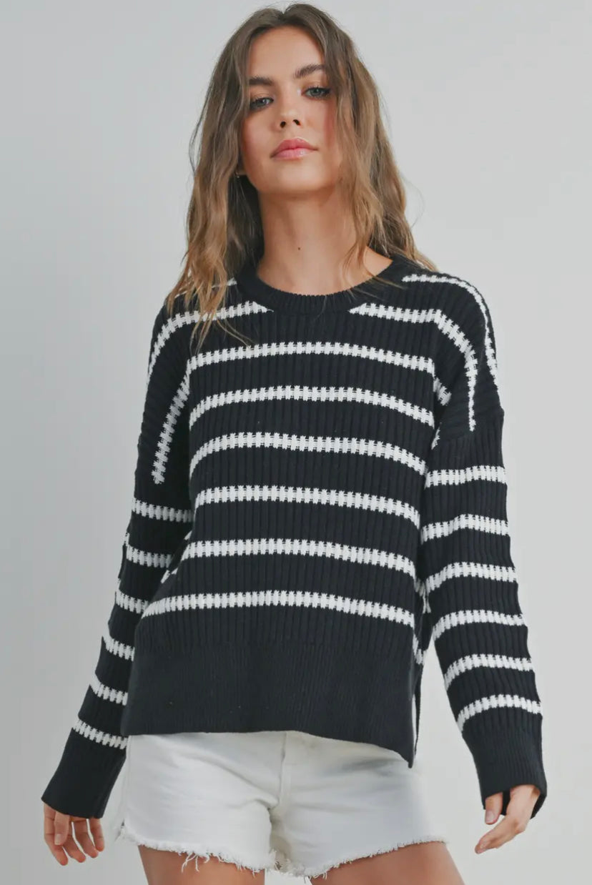 Aussie Striped Knit Sweater - Black/Ivory