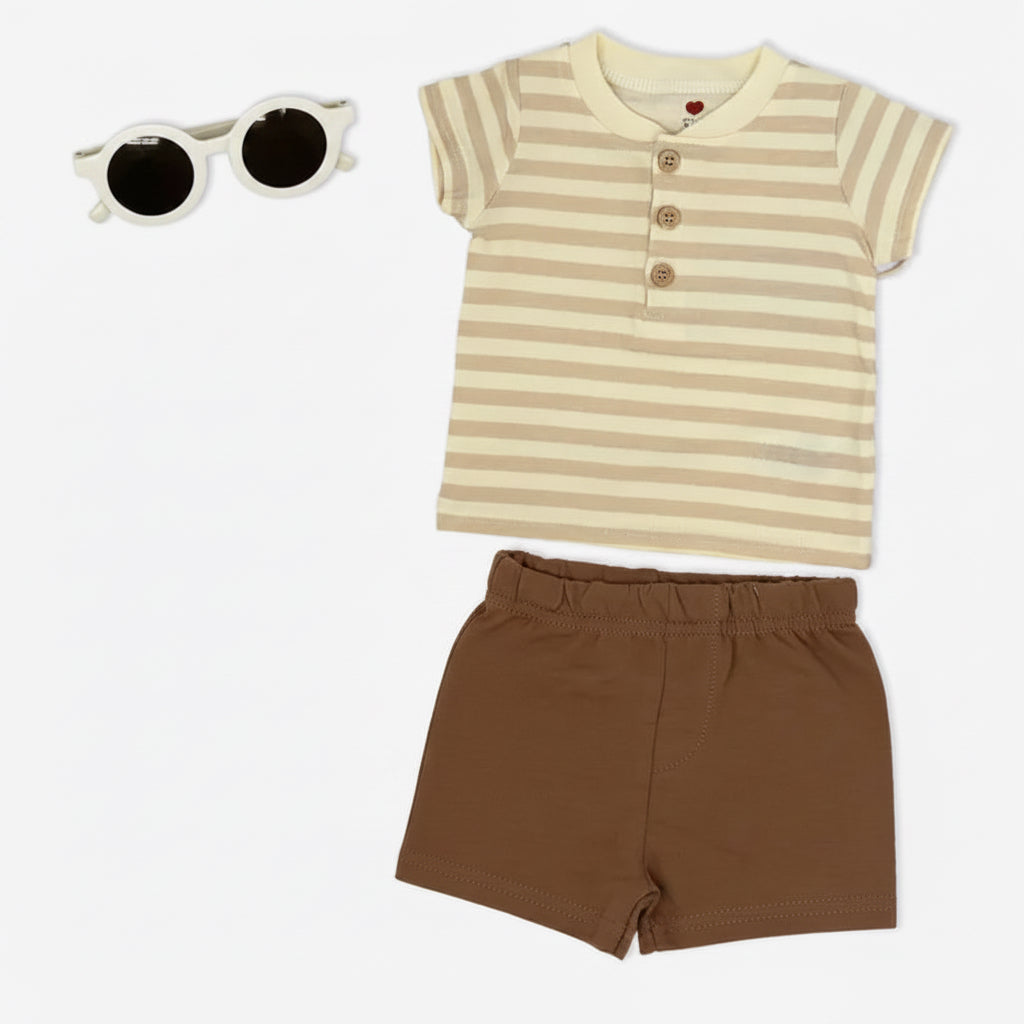 Striped Button 3 Piece Short Set