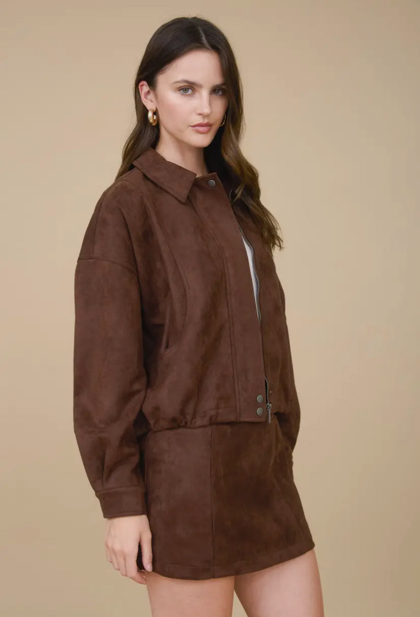 Indra Faux Suede Jacket | Chocolate Brown