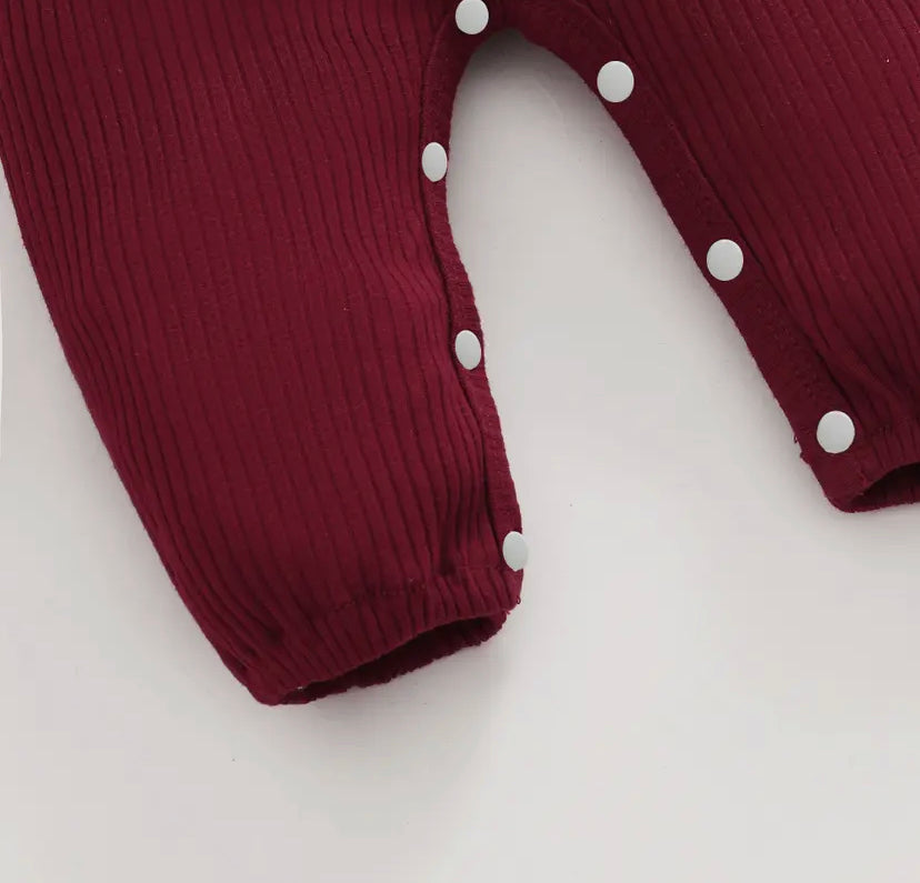 Ribbed Ruffle Onesie Set | Burgundy