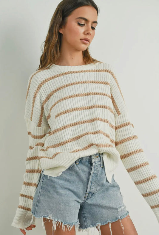 Aussie Striped Knit Sweater - Ivory/Taupe