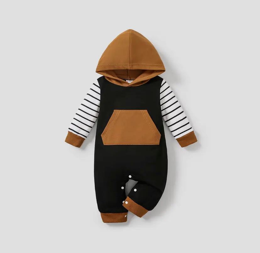 Hooded Colour Block Striped Onesie