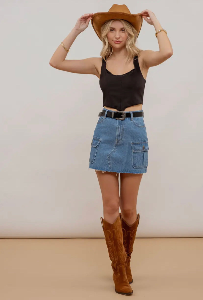 Cargo Denim Mini Skirt