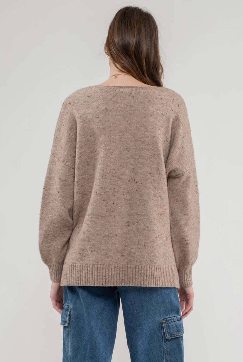 V-Neck  Speckled Knit Sweater