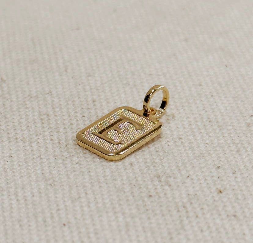 18K Gold Filled Textured Initial Plate Pendant