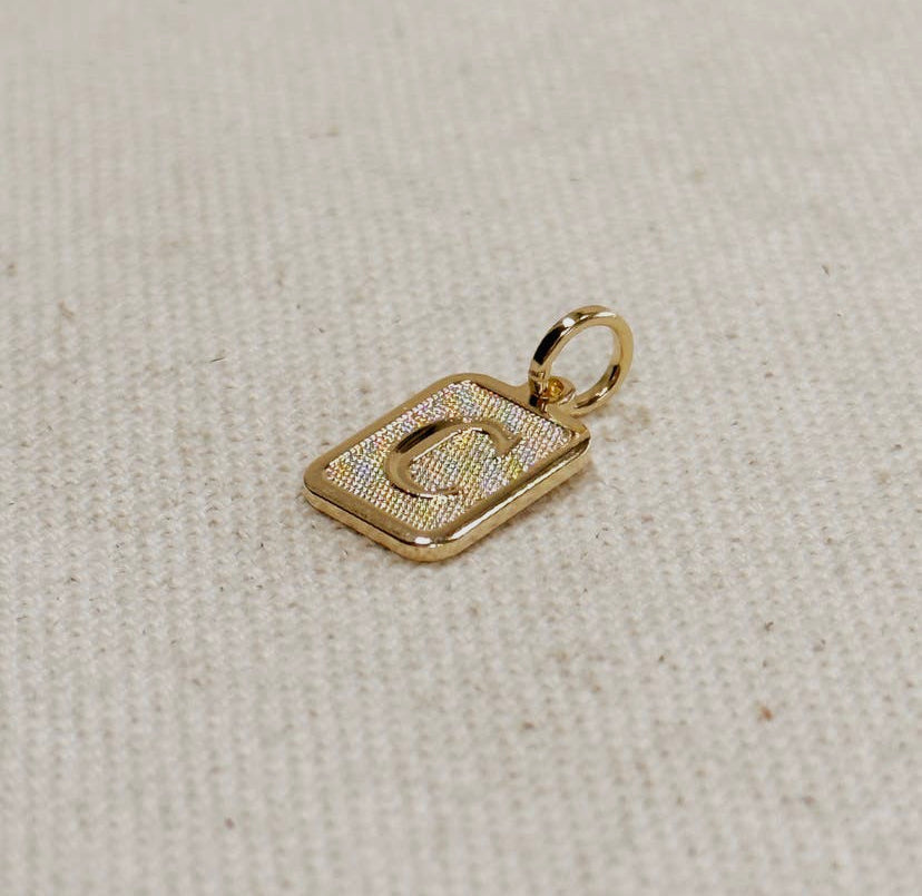 18K Gold Filled Textured Initial Plate Pendant