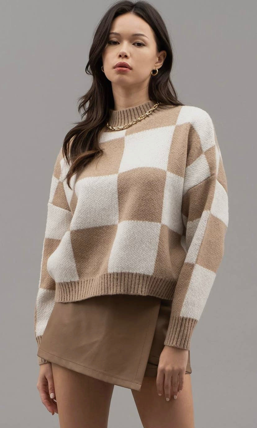 Check Crew Neck Knit Sweater