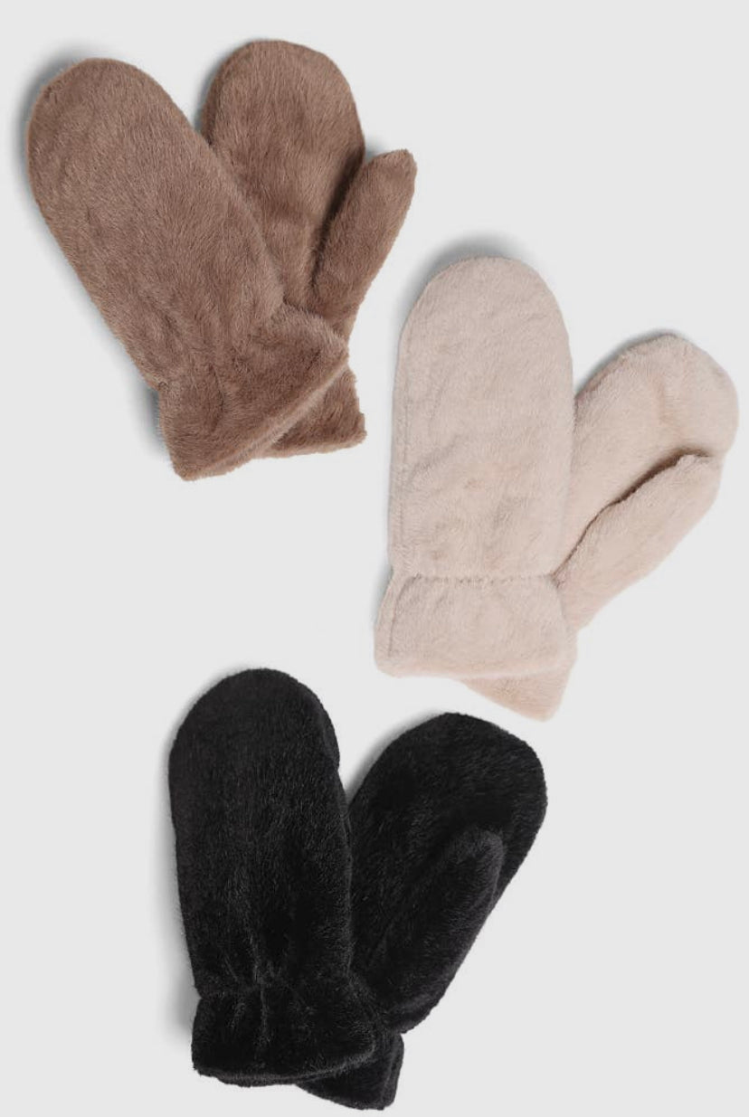 Solid Faux Fur Mittens | 4 Colour Options