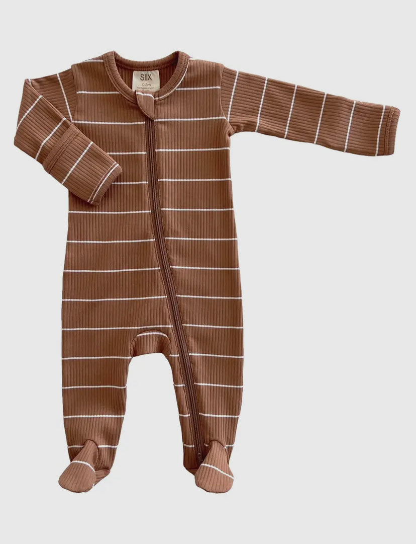 Saddle Stripe Organic Ribbed Zip Onesie