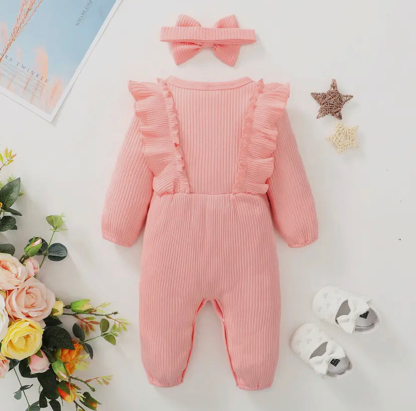 Ribbed Ruffle Onesie Set | Pink