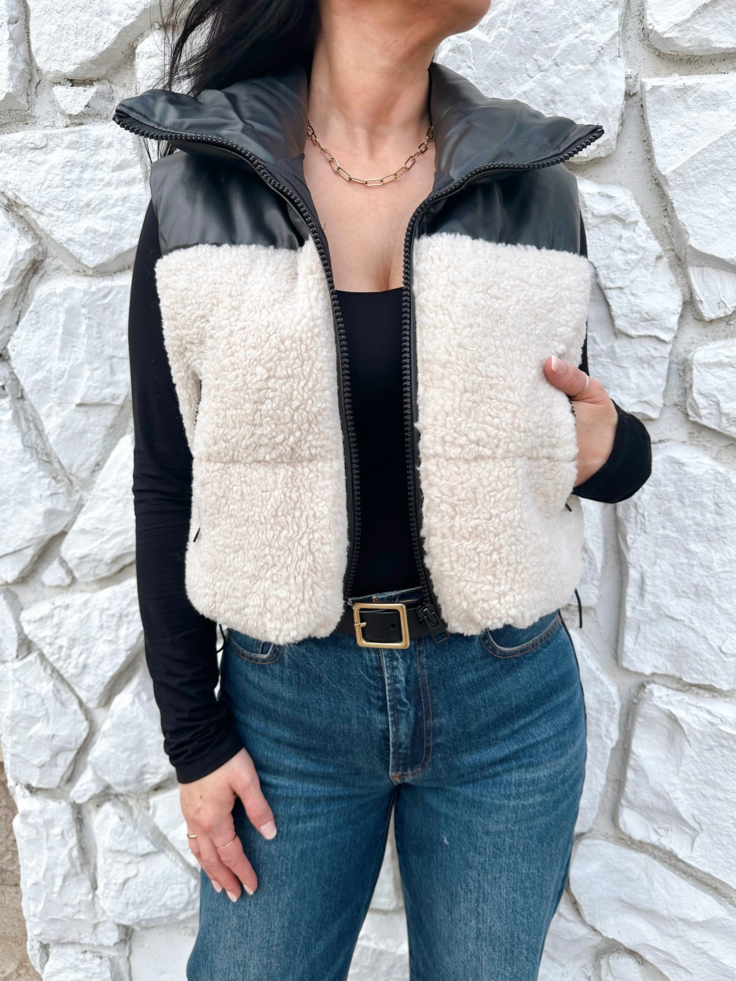 Staten Sherpa Puffer Vest | Cream