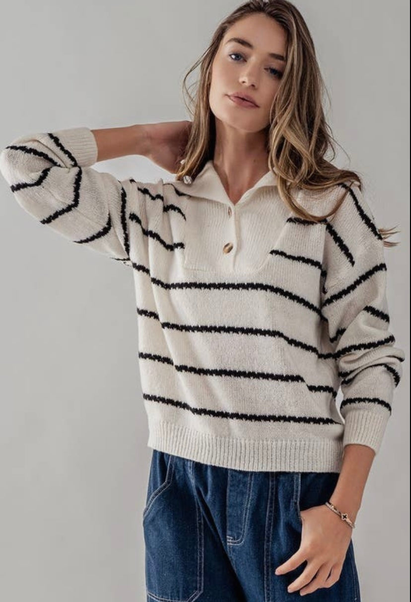 Cindy Collared Striped Knit Sweater