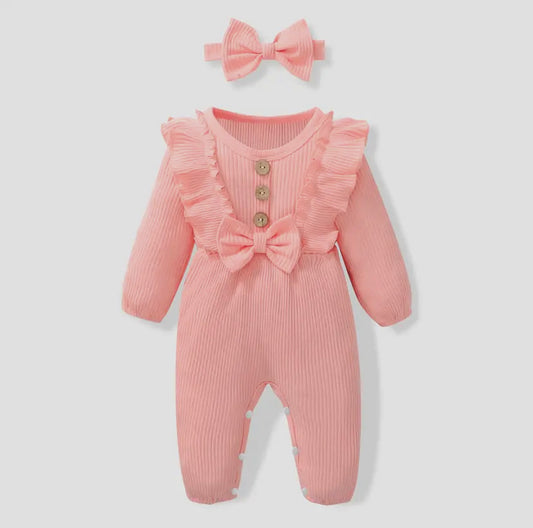 Ribbed Ruffle Onesie Set | Pink