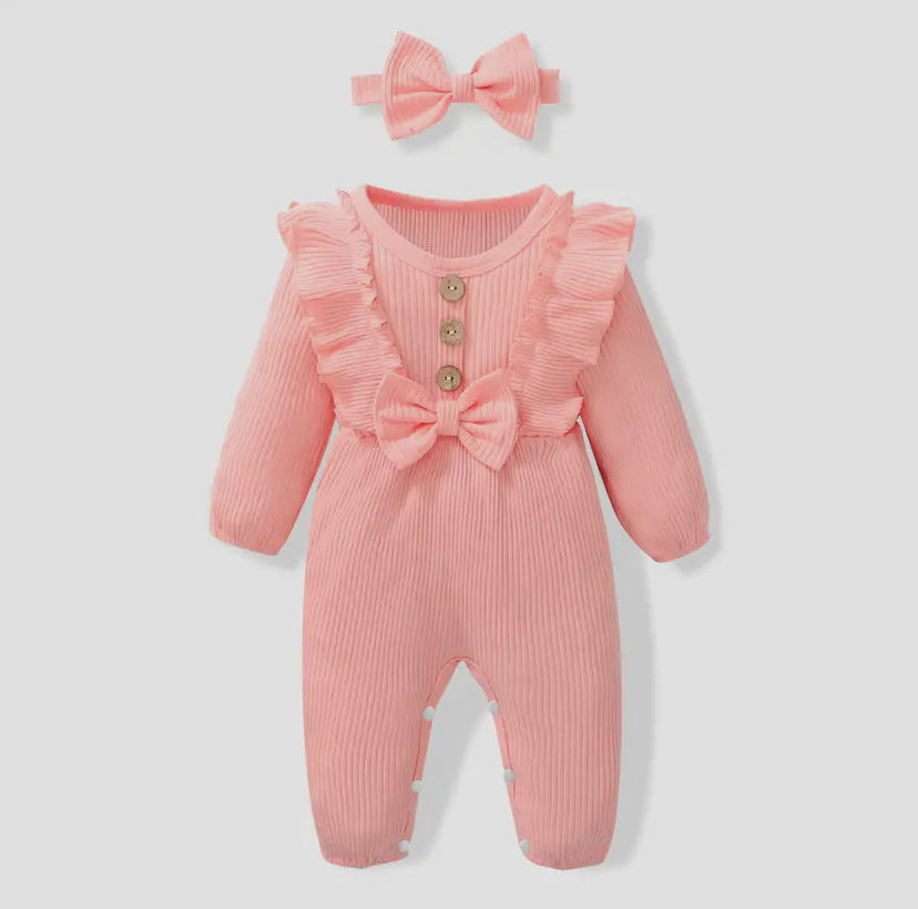 Ribbed Ruffle Onesie Set | Pink