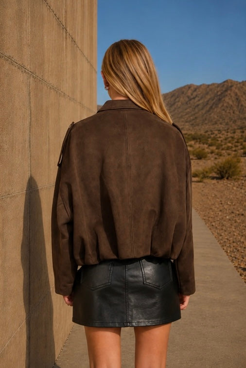 Collins Faux Suede Jacket | Dark Brown