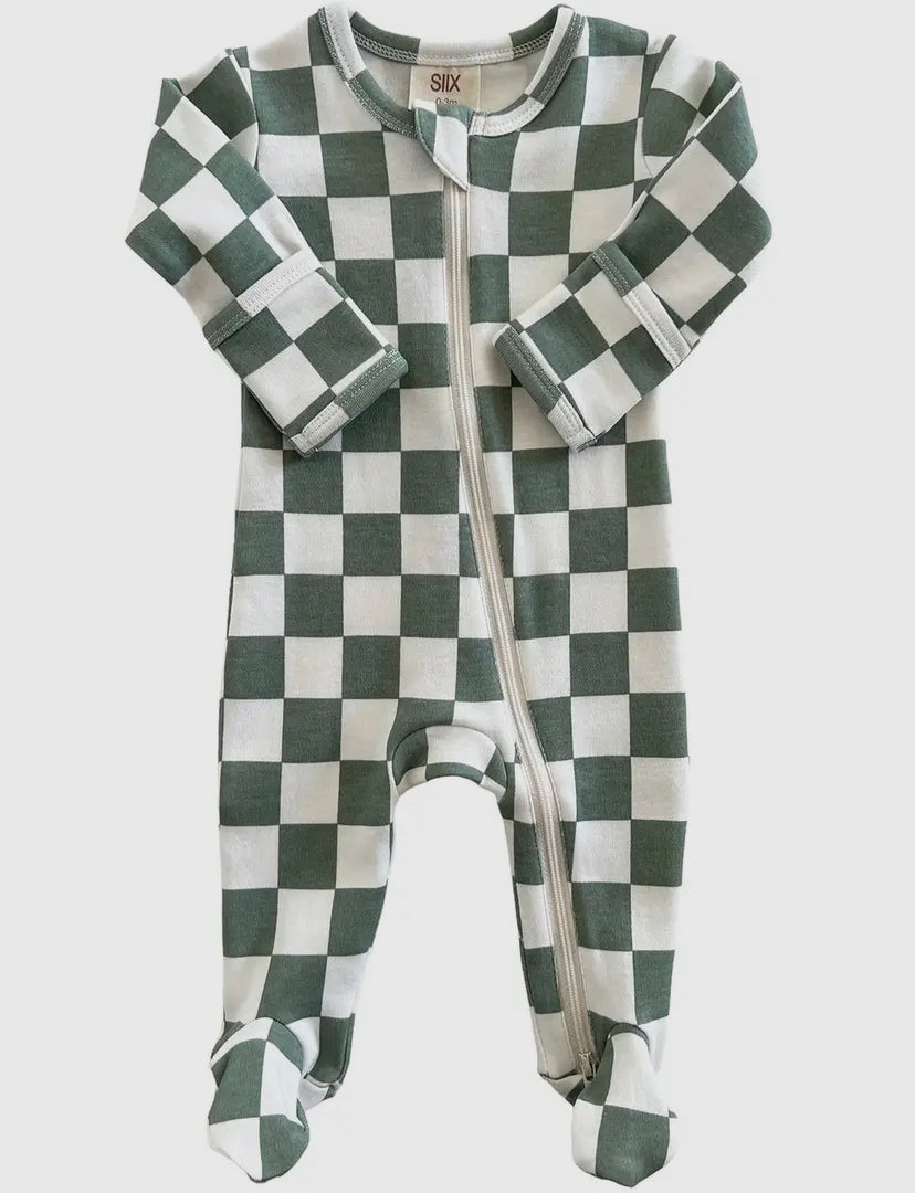 Matcha Milkshake Checkerboard Zip Onesie