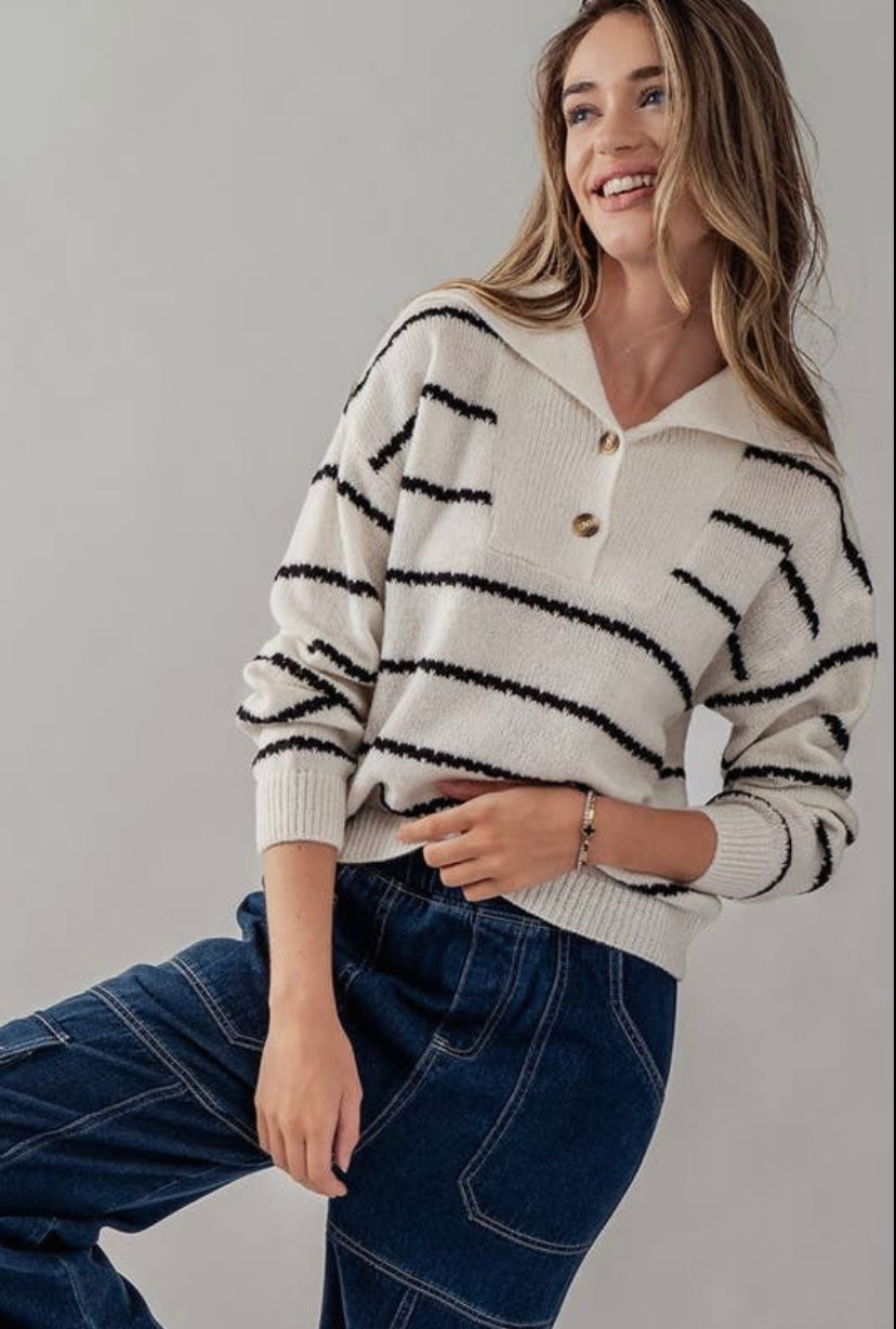 Cindy Collared Striped Knit Sweater