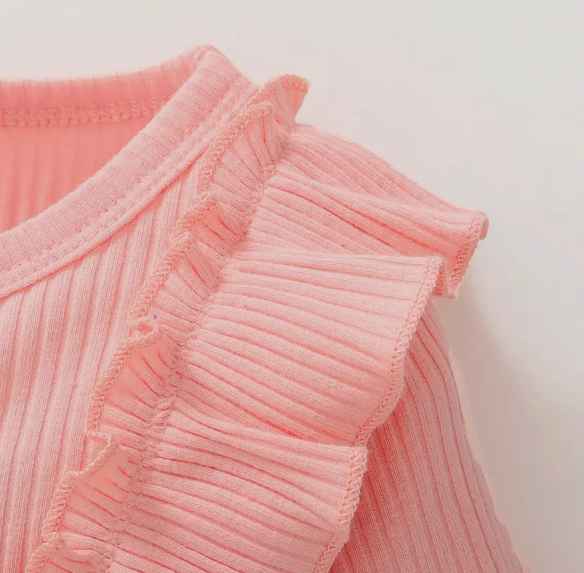 Ribbed Ruffle Onesie Set | Pink