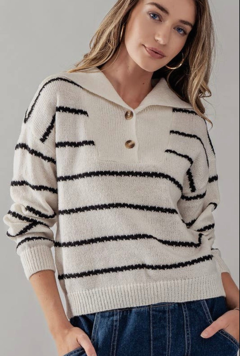 Cindy Collared Striped Knit Sweater