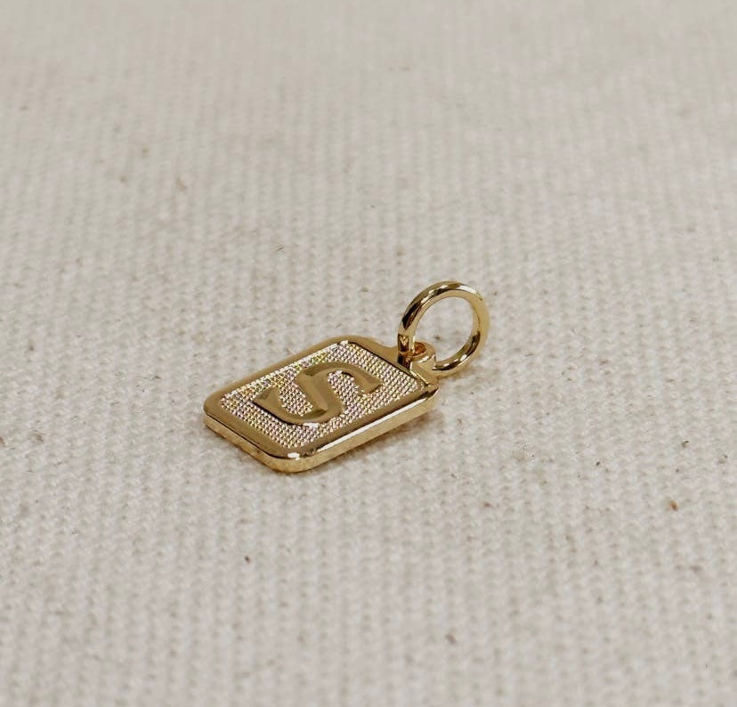 18K Gold Filled Textured Initial Plate Pendant