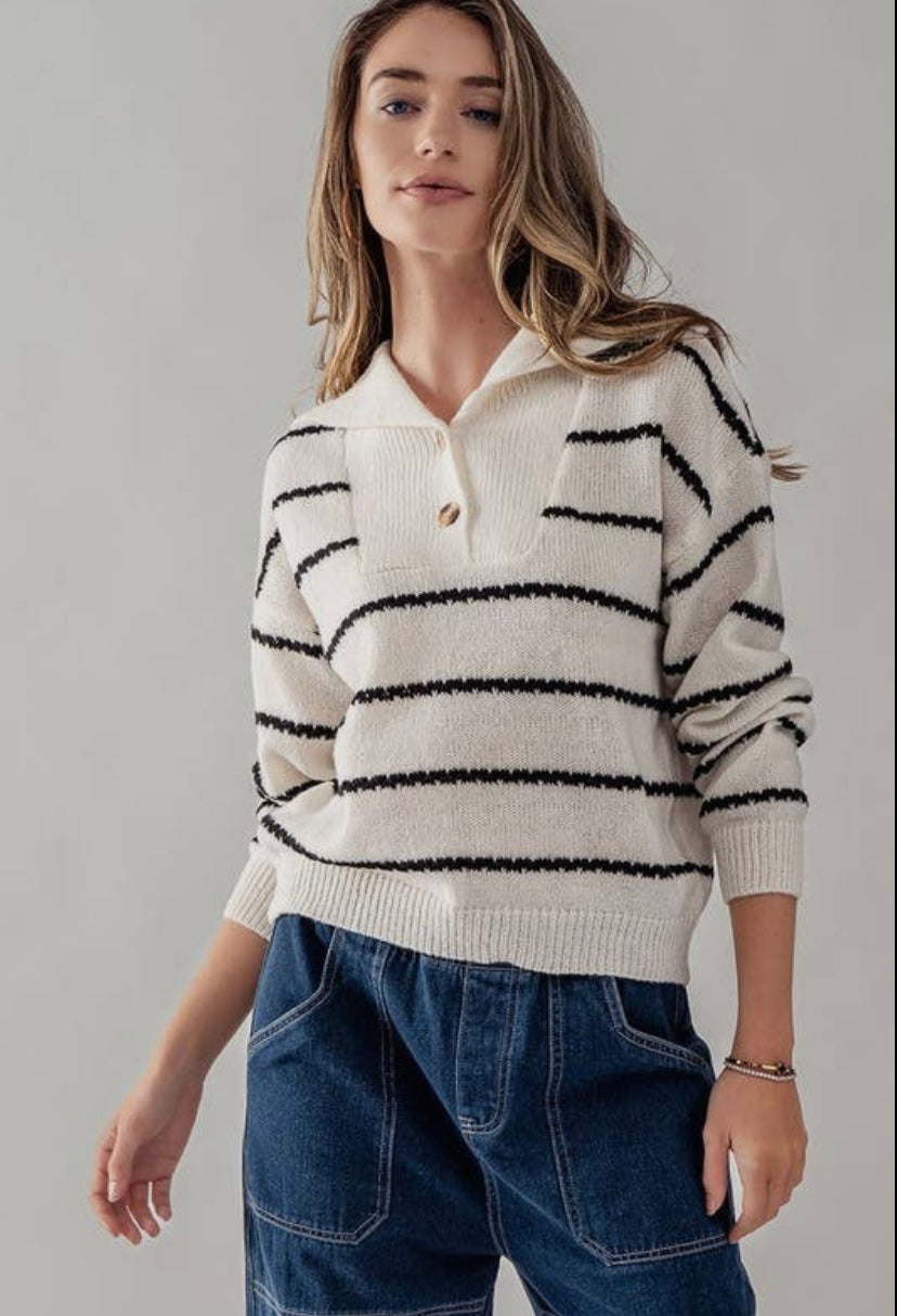 Cindy Collared Striped Knit Sweater