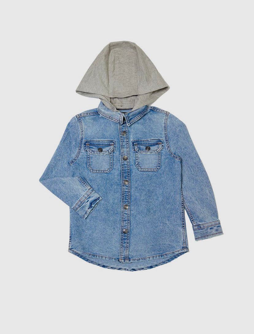 Billie Denim Shacket with Removable Hood