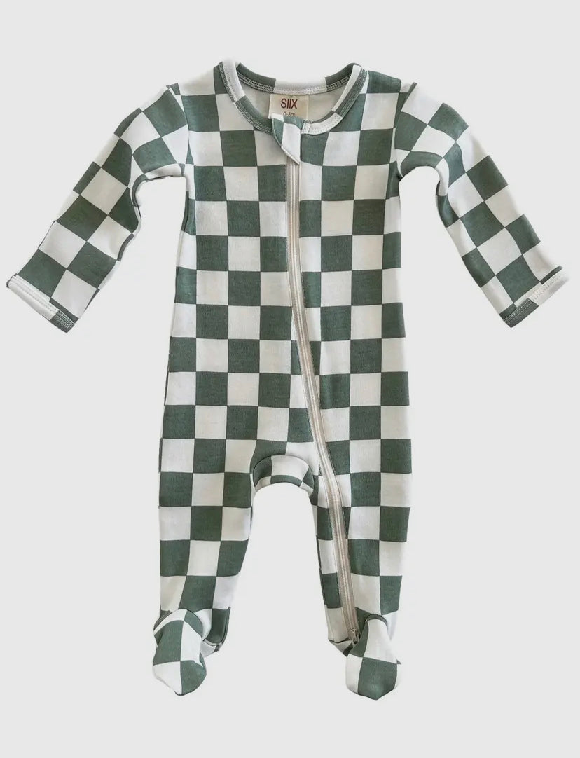 Matcha Milkshake Checkerboard Zip Onesie